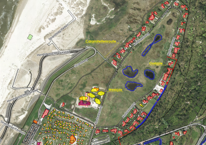 luchtfoto met de locaties van de werkzaamheden